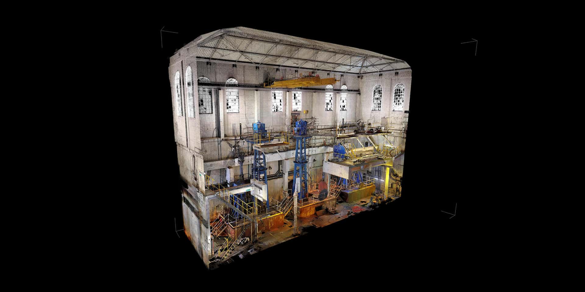 Laser scanning and measured survey of an operational plant room for as-built drawings.