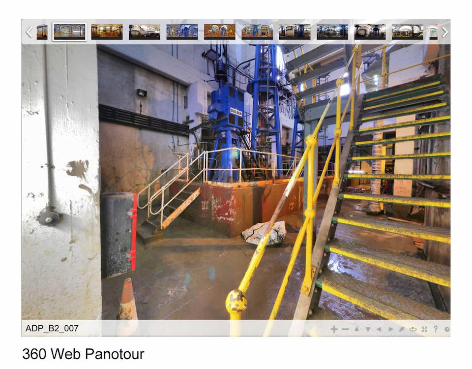 A screenshot of a 360 Phototour for a Plant Room Measured Building Survey